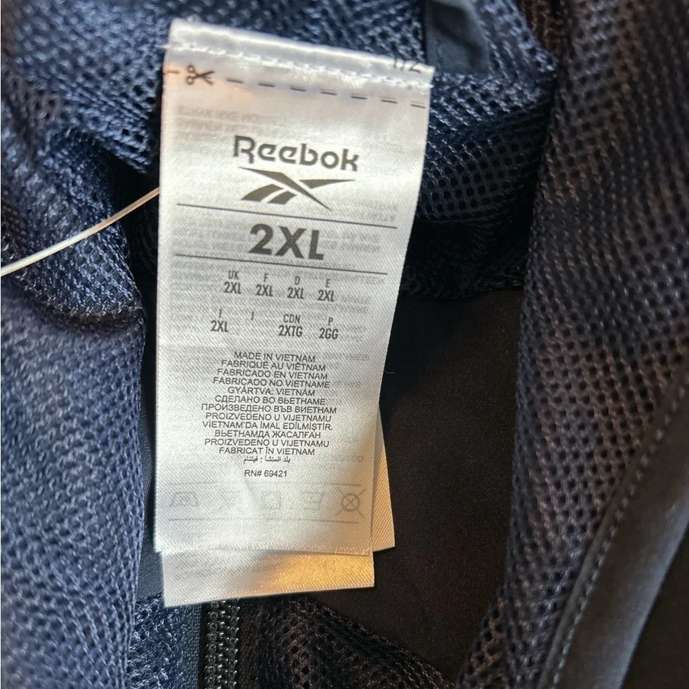 Reebok Men's Training Essentials Jacket Lightweight Full Zip Hooded Navy 2XL NWT